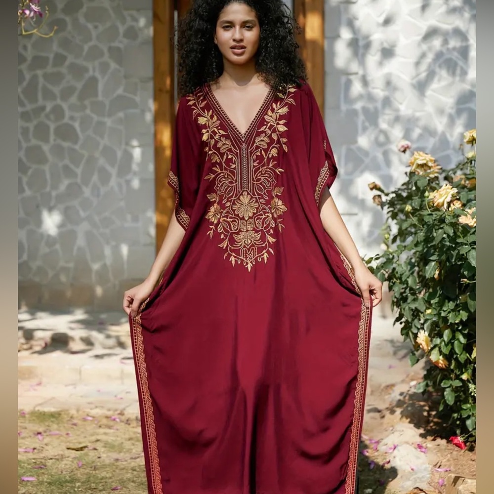 Red wine and gold caftan